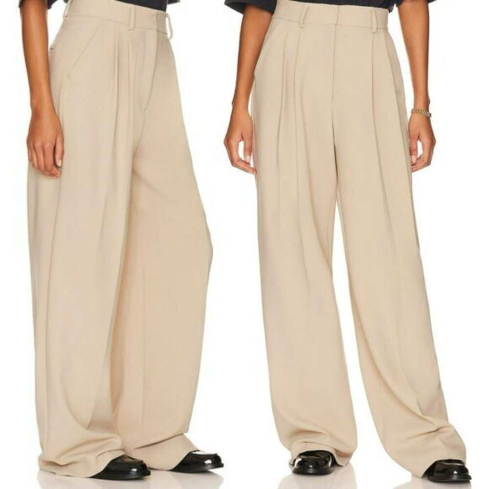 L'Academie The High Waist Pleated Trouser in Shifting Sand